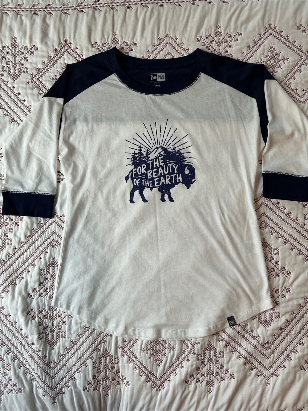 Old Lutheran New Era White and Navy  Tee with Buffalo Nature Graphic
